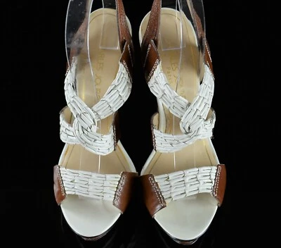 Sandalia Charles Jourdan Paris Mujer Tacón Alto Plataforma Talla 9M Cuero Marrón/Blanco Foto 1 de 4