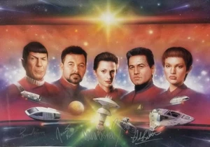 STAR TREK FIVE COMMANDERS LITHO SIGNED Nimoy, Frakes, Beltran, Visitor - Picture 1 of 2