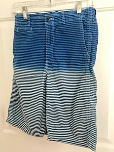 Boys L 16 29" GAP Blue Ombre Black STRIPED Seersucker Denim LONG SHORTS Adj XL - Picture 1 of 8