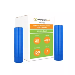 20" x 4500' 100 Gauge VCI Machine Stretch Wrap Blue Tinted Shrink Film 2 Rolls - Picture 1 of 7