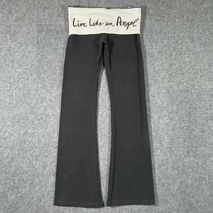 Y2K Victoria's Secret Pink VS Foldover Yoga Pants Womens XS Flare Solid Black - Picture 1 of 8