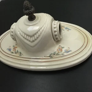Vintage Porcelier Porcelain Flush Mount Double Light Fixture Art Deco Floral - Picture 1 of 5