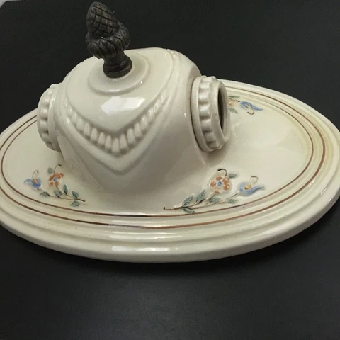 Vintage Porcelier Porcelain Flush Mount Double Light Fixture Art Deco Floral Cover