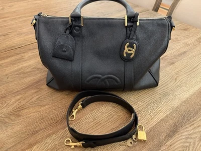 Vintage Chanel Boston Duffle Bag - Black Leather Fabric Interior. Authentic - Image 1 of 4