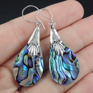 925 Sterling Silver Teardrop Paua Abalone Shell Earrings Jewellery, PAE-295 - Picture 1 of 5