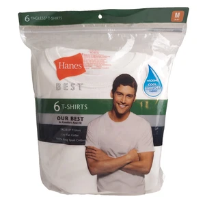 Paquete de 6 camisetas Hanes Best para hombre talla M blancas cuello redondo sin etiquetas 38-40" medianas - Imagen 1 de 6