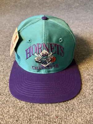 VTG 90s Charlotte Hornets Hat Cap SnapBack Teal Purple AJD NBA - Image 1 of 4