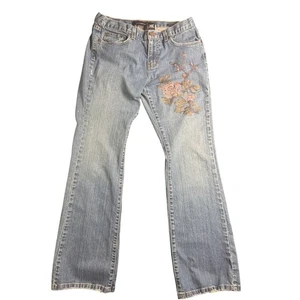 Calvin Klein Jeans Size 10 Low Rise Flare Embroidered Floral Denim Y2K blue - Picture 1 of 10