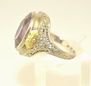 ANTIKER FILIGRANER RING 14 KARAT WEISS & GELBGOLD 6 KARAT AMETHYST GRÖSSE 5,25 - Bild 1 von 5