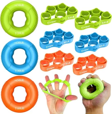 Entrenador de Fuerza de Agarre, Ejercitador de Dedos, Fortalecedor de Antebrazo Kit de 9 Piezas, Mano Foto 1 de 4