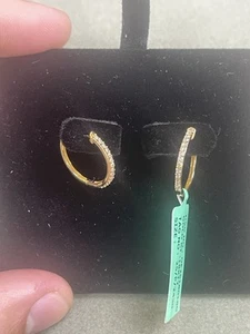 18k yellow gold natural diamond huggies earrings - Picture 1 of 2