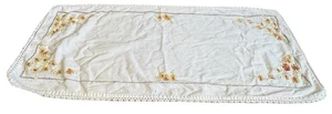 (STAINED) Vtg Embroidered 14x36” Decor Table Runner Floral Hand-Stitched Linen - Picture 1 of 14