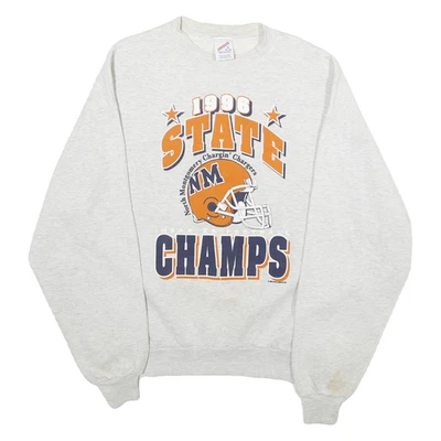 Pulôver masculino JERZEES branco 1996 State Champs futebol gola redonda XL mistura de algodão - Imagem 1 de 4