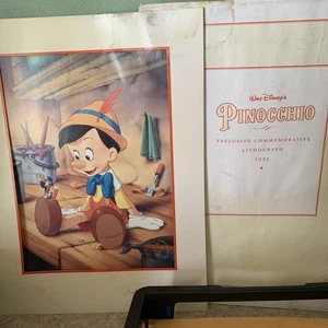 Vintage Disney Pinocchio Exclusive Commemorative Lithograph 1993 mattiert & gerahmt - Bild 1 von 4