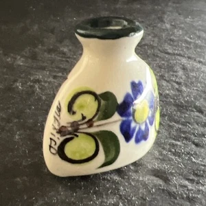 Tonala Art Pottery Hand Painted Flower Design Mexico 1.5” Miniature Vase - Picture 1 of 11