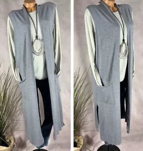 lange offene feinstrick Weste ärmellose Jacke Mantel GRAU 38 40 42 44 - Bild 1 von 7