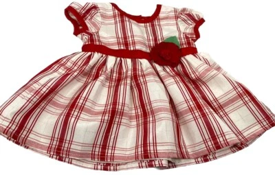 Vintage Baby Dress 0-3 Months Red White Sparkly Satin Trim Flower With Liner - Image 1 of 4