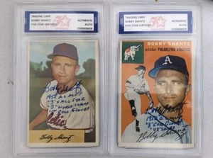 Bobby Shantz Auto X 2 Graded Cert . Authentic 1954 Topps & Bowman - Picture 1 of 5
