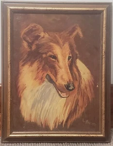 PINTURA AL ÓLEO CANADIENSE VINTAGE DEL SIGLO XX LASSIE ÁSPERA BORDE COLLIE PERRO FIRMADA - Imagen 1 de 4
