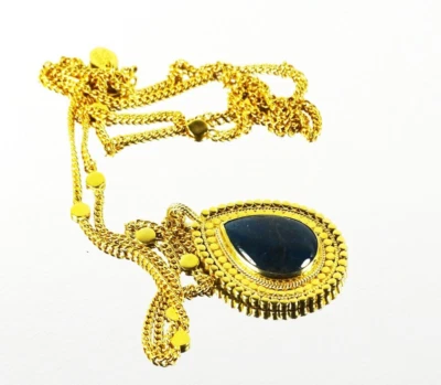 ANNA BECK Sterling Silver 14K Gold Blue Agate Double Sided Pendant Long Necklace - Image 1 of 4