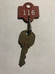 Vintage College Dorm room Hotel Motel Room Key Fob with Key #116 - Picture 1 of 2