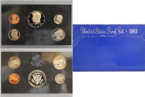 1983 Proof set CN-Clad Kennedy Half dollar Washington - (OGP) 5 coins Cover