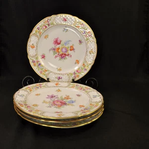 Schumann 4 Dinner Plates 1955 Empress Fuzzy Pink Pointed Purple Dresden Flowers - Picture 1 of 17