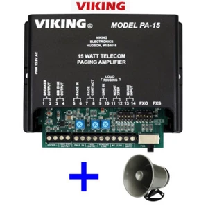 Sistema amplificador de paginación Viking PA-15 y timbre fuerte + paquete de bocinas 25AE 8 ohmios - Imagen 1 de 3