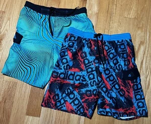 Lot 2 Adidas Swim Board Shorts Youth Boys XL Waves Trunks Pocket Logo w/Lining - Picture 1 of 7