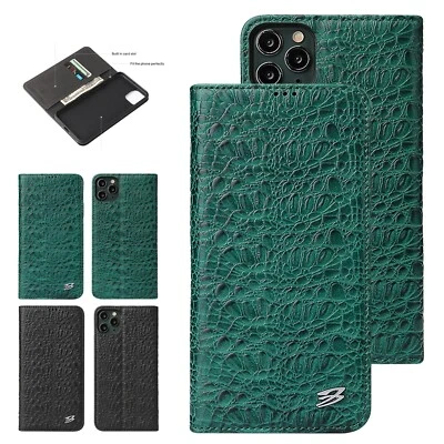 For iPhone 13 14 15 Pro Max 12 11 8 7 Genuine Cowhide Real Leather Wallet Case - Image 1 of 4