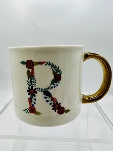Opal House “R” Initial Monogrammed Mug Floral Letter Gold Handle Porcelain 16 oz - Picture 1 of 6