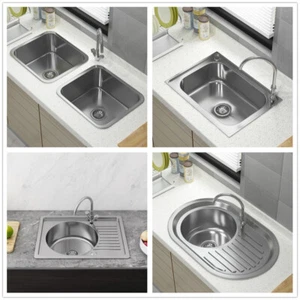 Stainless Steel Kitchen Sink Includes Complete Plumbing Kit 1 Bowl Sink - Picture 1 of 36