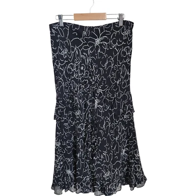 Falda de seda Lauren Ralph Lauren para mujer mediana negra blanca estampada maxi acampanada con volantes Foto 1 de 4