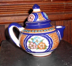 "TETERA Talavera México Hecha a Mano 6"" Alto Azul, Marrón y Blanco" - Imagen 1 de 9