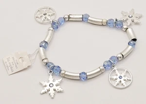 Silver Snowflake w Blue Crystal Charm Bracelet One Size Silver Tone Lia Sophia - Picture 1 of 20