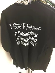 3 STEPS TO HAPPINESS Mens T Shirt Black Horsepower Hookin Hard Gapping Fools NEW - Picture 1 of 3