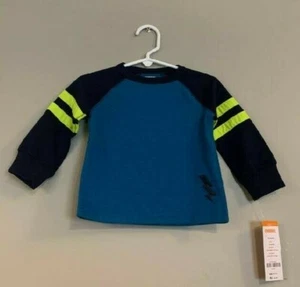 Gymboree Boys Long Sleeve Blue Shirt w/ neon sleeve stripes Size 6-12 month, NWT - Picture 1 of 2