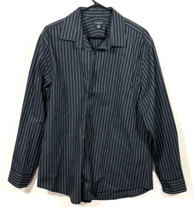 Structure Men's XL 17-17.5 Black Stripe Fitted Cotton Blend Long Sleeve Shirt - Picture 1 of 8