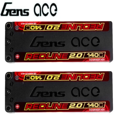 2X Gens Ace Redline 6600mAh 7.6V 140C HardCase HV 2S Lipo Akku Für RC Auto Model