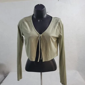Boohoo Long sleeve Open Tie Front Cardigan Women's Sz 10 small Olive Green - Picture 1 of 5