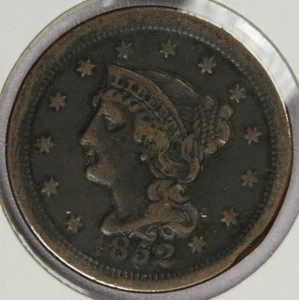 Centavo grande cabello trenzado 1852 1c - Imagen 1 de 2