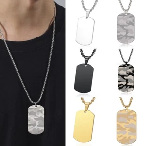 Stainless Titanium Military Army Dog Tag Engravable Pendant Necklace Men Chain - Picture 1 of 16
