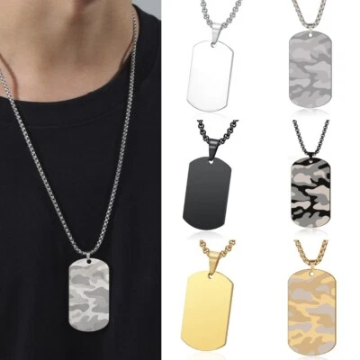 Stainless Titanium Military Army Dog Tag Engravable Pendant Necklace Men Chain - image 1 of 4
