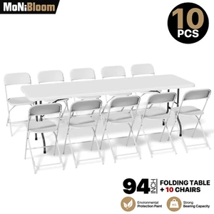 [SET OF 10 FOLDING CHAIR+8 FT PICNIC TABLE SET]Restaurant Dining Seat Party Desk - Picture 1 of 12