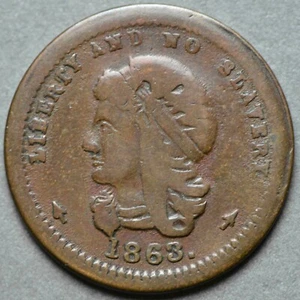 Ficha patriótica de la Guerra Civil 1863 36/432a R-4 en estado bastante bueno "Libertad y sin esclavitud" - Imagen 1 de 2