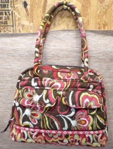 Vera Bradley Brown Pink Shoulder Bag Purse Quilted Domed Zip Around - Picture 1 of 10