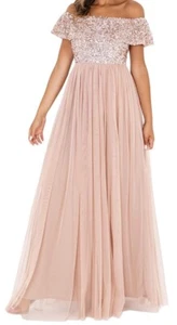 Vestido Maya Deluxe Para Mujer Rosa Polvoriento Hombro Descubierto Talla UK 10 Para Mujer - Imagen 1 de 13