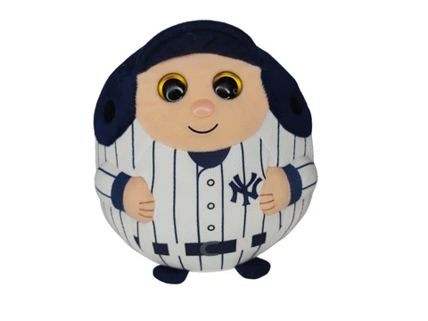 NY Yankees Baseball Plush 8” Blue Striped Polyester Beanie MLB Ball 2013 Ty Cover