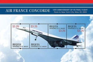 Air France CONCORDE Final Flight to New York Aircraft Stamp Sheet (2013 Bequia) - Picture 1 of 1