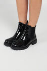 Ladies Chunky Ankle Boots Spikes Studded Pull On Grunge Biker Shoes - Croc Print